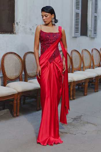 Aditi Gupta Pre-Draped Saree With Cutdana Embroidered Corset