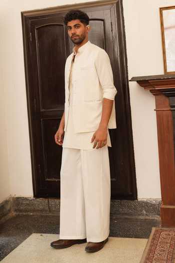 Buy Aditi Gupta Ivory Cotton, Silk, Dupion Printed Nehru Jacket And Kurta Set Online at Aza Fashions Buy_Aditi Gupta_Ivory Cotton, Silk, Dupion Printed Nehru Jacket And Kurta Set _Online_at_Aza_Fashions