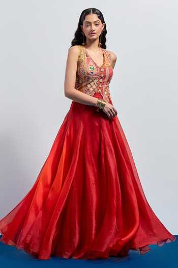 Aum By Asit And Ashima Embroidered Corset With Skirt 