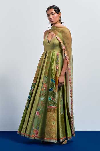 Buy Aum By Asit And Ashima Green Silk, Organza, Brocade Sweetheart Hand Embroidered Anarkali With Dupatta Online at Aza Fashions Buy_Aum By Asit And Ashima_Green Silk, Organza, Brocade Sweetheart Hand Embroidered Anarkali With Dupatta _Online_at_Aza_Fashions