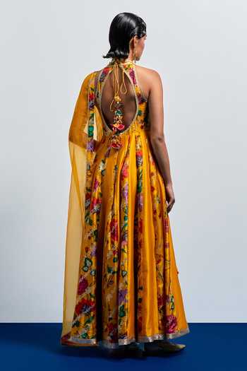 Aum By Asit And Ashima Floral Print Anarkali With Dupatta 