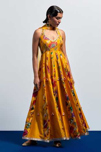 Aum By Asit And Ashima Floral Print Anarkali With Dupatta 