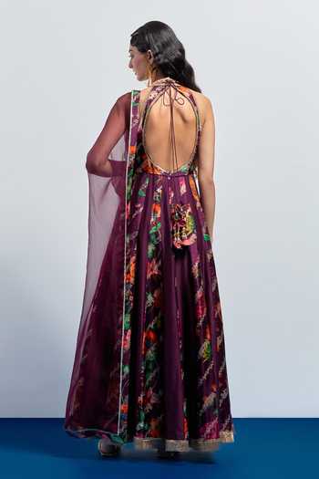 Aum By Asit And Ashima Printed Silk Anarkali & Dupatta Set 