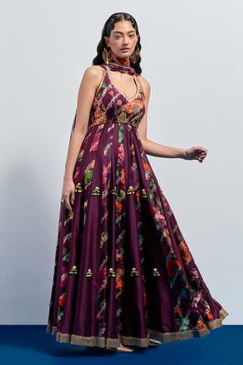 Aum By Asit And Ashima Printed Silk Anarkali & Dupatta Set 