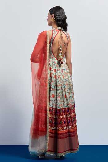 Aum By Asit And Ashima Block Print Anarkali With Dupatta 