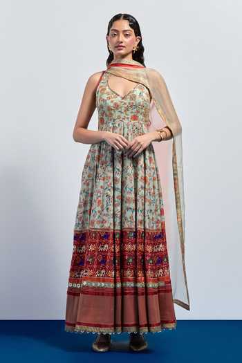 Aum By Asit And Ashima Block Print Anarkali With Dupatta 