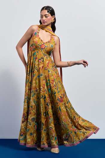 Aum By Asit And Ashima Paisley Print Anarkali With Dupatta 