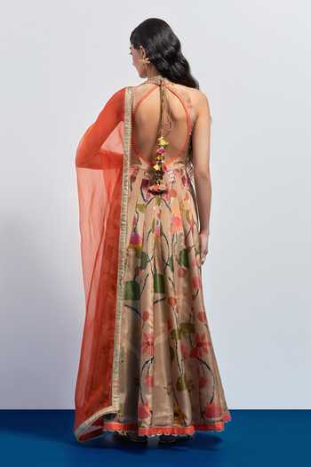 Aum By Asit And Ashima Printed Silk Anarkali & Dupatta 