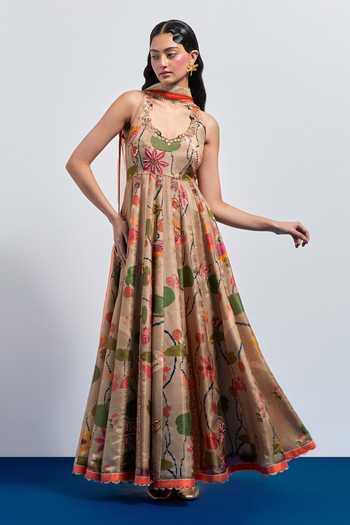 Aum By Asit And Ashima Printed Silk Anarkali & Dupatta 