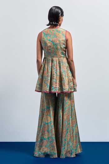 Aum By Asit And Ashima Printed Peplum Top & Sharara Set 