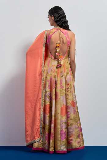 Aum By Asit And Ashima Floral Print Anarkali With Dupatta 
