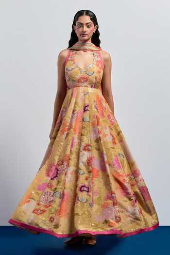 Aum By Asit And Ashima Floral Print Anarkali With Dupatta 