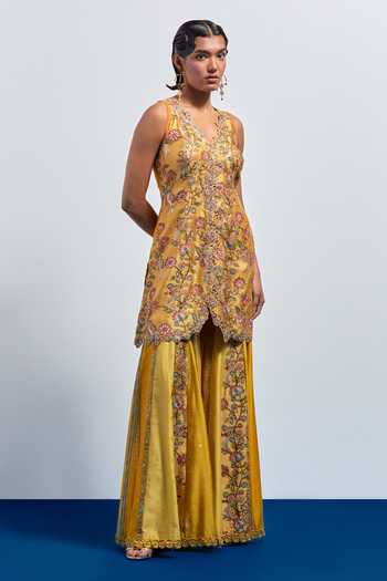 Aum By Asit And Ashima Embroidered Peplum Kurta & Sharara Set 