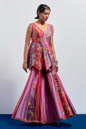 Aum By Asit And Ashima Embroidered Peplum Top & Sharara Set 