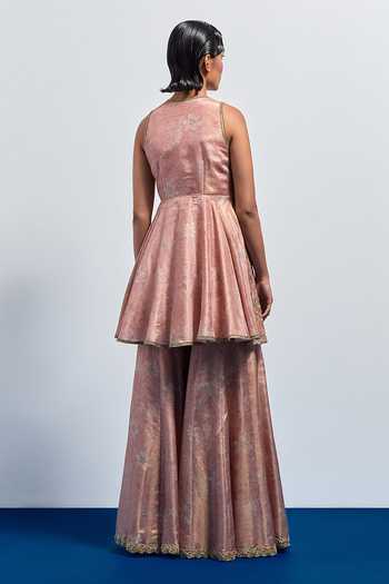 Aum By Asit And Ashima Embroidered Peplum Top & Sharara Set 