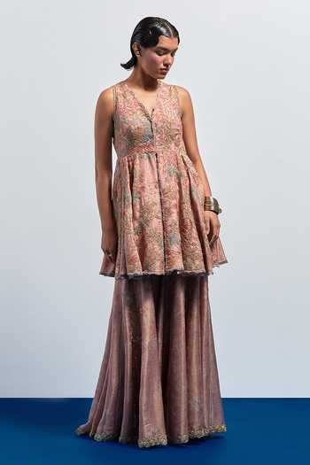 Aum By Asit And Ashima Embroidered Peplum Top & Sharara Set 