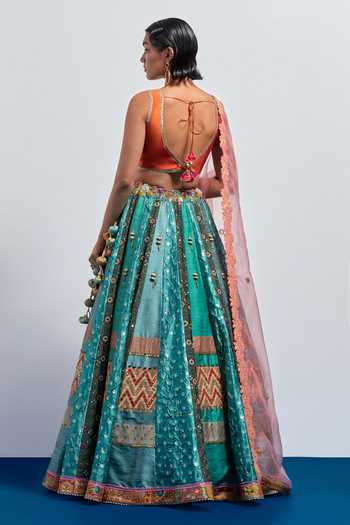 Aum By Asit And Ashima Teal Green Embroidered Lehenga Set 