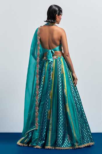 Aum By Asit And Ashima Blue Embroidered Lehenga Set 