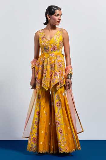 Aum By Asit And Ashima Printed Peplum Top Sharara Set 
