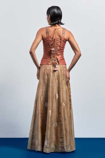 Aum By Asit And Ashima Embroidered Skirt & Corset Set 