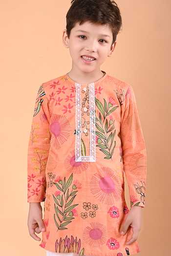 Buy_THE COTTON STAPLE_Orange Cotton Bug Floral Kurta And Pant Set _Online_at_Aza_Fashions