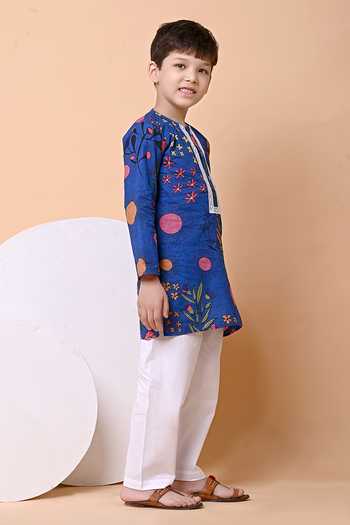 THE COTTON STAPLE_Blue Cotton Heron Print Kurta And Pant Set _Online_at_Aza_Fashions