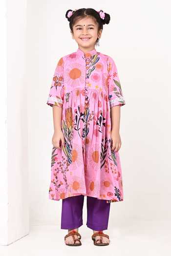 THE COTTON STAPLE_Pink Cotton Eyre Floral Print Kurta Set _Online_at_Aza_Fashions