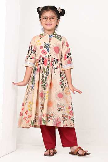THE COTTON STAPLE Talc Floral Print Kurta Set 