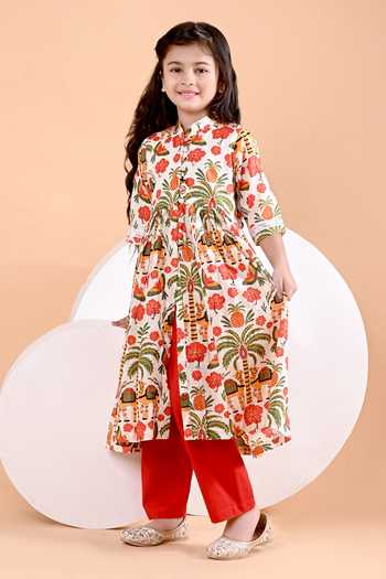THE COTTON STAPLE_Multi Color Cotton Eagle Multicolor Print Kurta Set _Online_at_Aza_Fashions