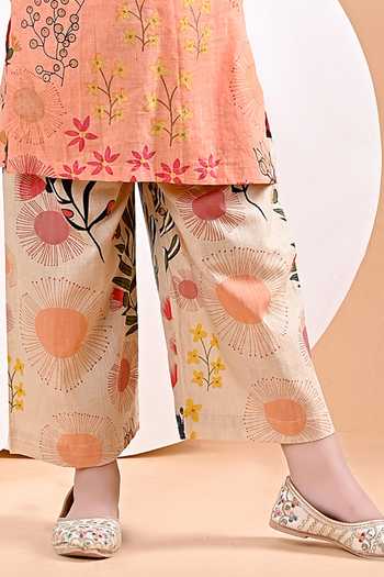 THE COTTON STAPLE_Beige Cotton Ema Floral Print Kurta Set _Online_at_Aza_Fashions
