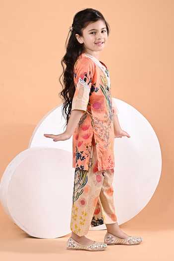 Buy_THE COTTON STAPLE_Beige Cotton Ema Floral Print Kurta Set _Online_at_Aza_Fashions