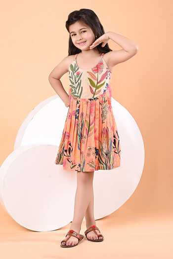 THE COTTON STAPLE Beige Cotton Hail Floral Print Dress Online at Aza Fashions THE COTTON STAPLE_Beige Cotton Hail Floral Print Dress _Online_at_Aza_Fashions