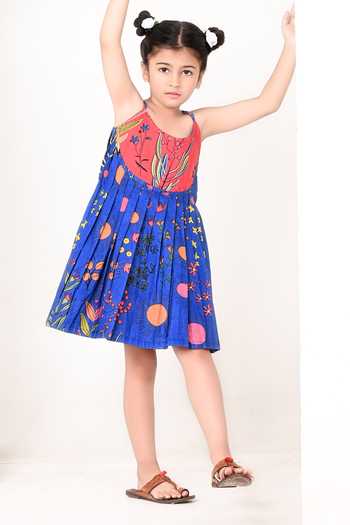 THE COTTON STAPLE_Blue Cotton Dew Floral Print Dress _Online_at_Aza_Fashions