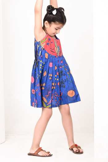 Buy_THE COTTON STAPLE_Blue Cotton Dew Floral Print Dress _Online_at_Aza_Fashions