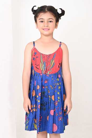 Shop_THE COTTON STAPLE_Blue Cotton Dew Floral Print Dress _Online_at_Aza_Fashions