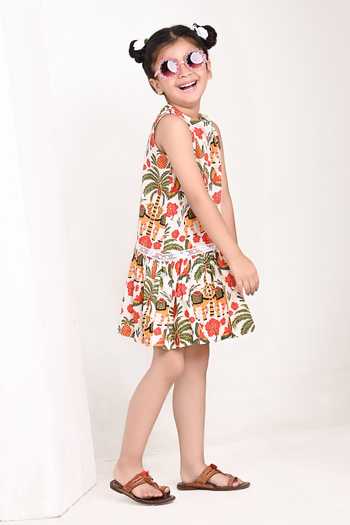 THE COTTON STAPLE_White Cotton Wild Print Dress _Online_at_Aza_Fashions