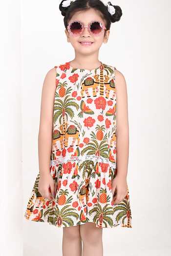 Shop THE COTTON STAPLE White Cotton Wild Print Dress Online at Aza Fashions Shop_THE COTTON STAPLE_White Cotton Wild Print Dress _Online_at_Aza_Fashions