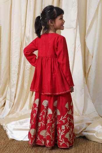FAYON KIDS Gota Embroidered Kurta & Lehenga Set