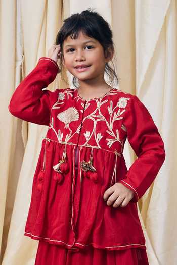 Buy FAYON KIDS Red Cotton Gota Embroidered Kurta And Lehenga Set Online at Aza Fashions Buy_FAYON KIDS_Red Cotton Gota Embroidered Kurta And Lehenga Set _Online_at_Aza_Fashions