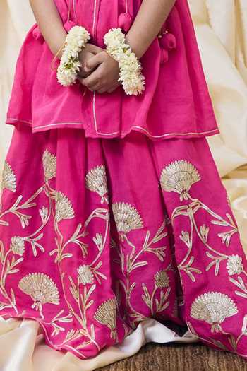 Buy FAYON KIDS Pink Cotton Gota Embroidered Kurta With Lehenga Online at Aza Fashions Buy_FAYON KIDS_Pink Cotton Gota Embroidered Kurta With Lehenga _Online_at_Aza_Fashions
