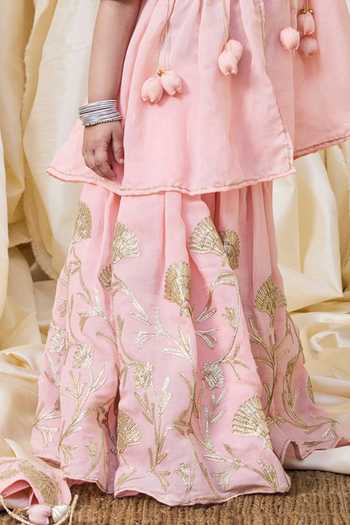 Buy FAYON KIDS Peach Cotton Gota Embroidered Kurta And Lehenga Set Online at Aza Fashions Buy_FAYON KIDS_Peach Cotton Gota Embroidered Kurta And Lehenga Set _Online_at_Aza_Fashions