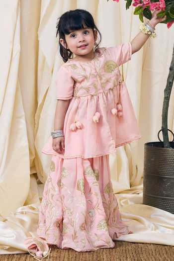 FAYON KIDS Gota Embroidered Cotton Kurta & Lehenga Set