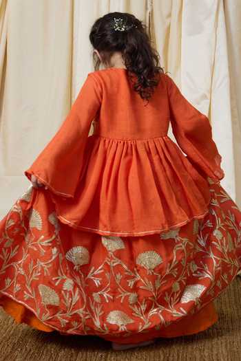 FAYON KIDS Cotton Gota Embroidered Kurta & Lehenga Set 