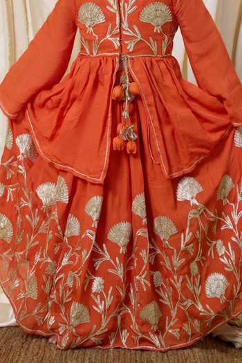 Buy FAYON KIDS Orange Cotton Gota Embroidered Kurta And Lehenga Set Online at Aza Fashions Buy_FAYON KIDS_Orange Cotton Gota Embroidered Kurta And Lehenga Set _Online_at_Aza_Fashions