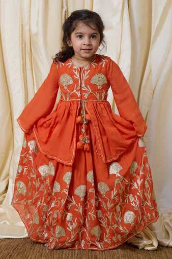 FAYON KIDS Cotton Gota Embroidered Kurta & Lehenga Set 
