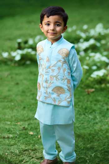 FAYON KIDS Gota Embroidered Bundi & Kurta Set