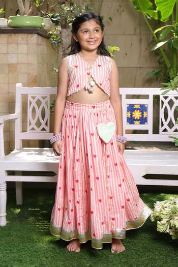 FAYON KIDS Cotton Printed Crop Top & Lehenga Set 