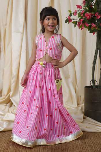 FAYON KIDS Printed Cotton Crop Top & Lehenga Set