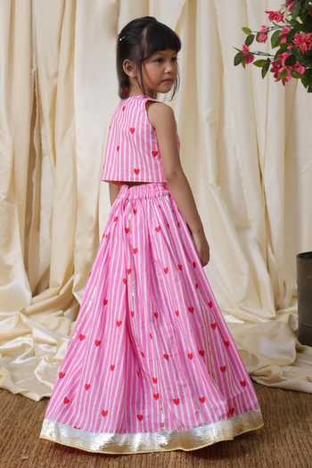 FAYON KIDS Printed Cotton Crop Top & Lehenga Set