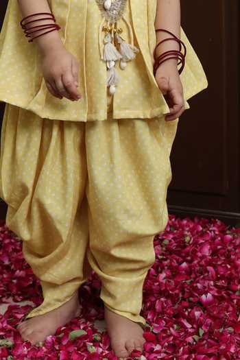Buy_FAYON KIDS_Yellow Crepe Bandhej Kurta With Dhoti Pant _Online_at_Aza_Fashions